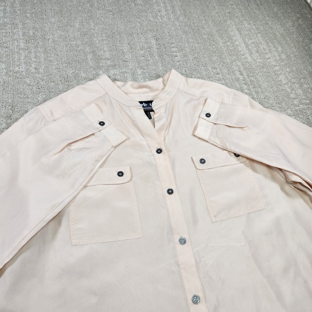 Barbour Valve Shirt Women 10 100% Silk Equestrian Button Up Band Collar Horse